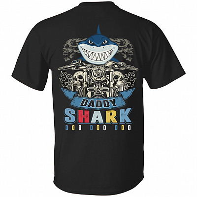 Daddy Shark Skull Biker Do Do Do Vintage Back T-Shirt - Funny Motorcycle Grumpy Old Man Motorbike Retro Shirt, Black, Unisex T-Shirt