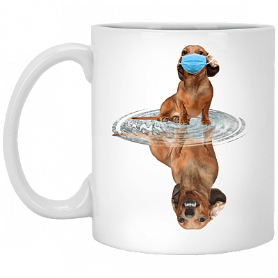 Dachshund Mask Reflection Coffee Mug - Beer Stein - Water Bottle - Color Changing Mug, White, 11 oz. White Mug