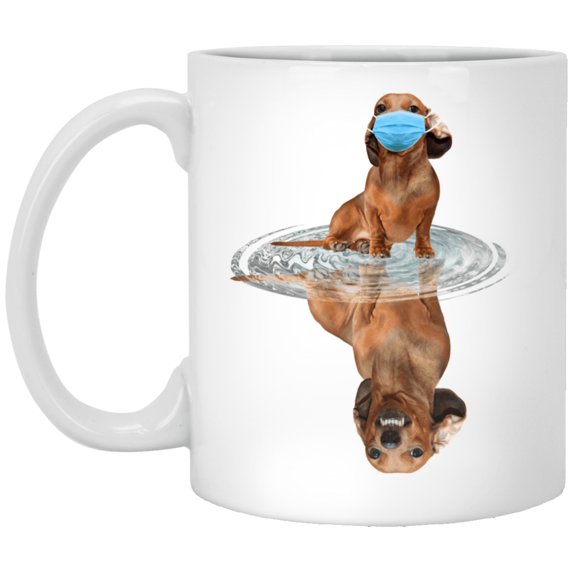 Dachshund Mask Reflection Coffee Mug - Beer Stein - Water Bottle - Color Changing Mug, White, 11 oz. White Mug