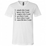 Single Funny Crossword Letters T-Shirt - Smash Ignore Neglect Go Leave Enjoy V-Neck Shirt, White, V-Neck T-Shirt