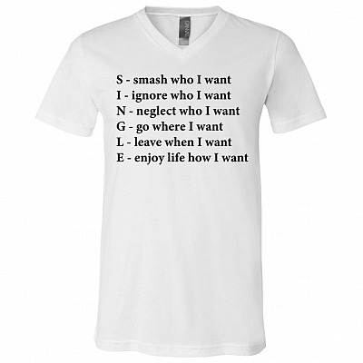 Single Funny Crossword Letters T-Shirt - Smash Ignore Neglect Go Leave Enjoy V-Neck Shirt, White, V-Neck T-Shirt