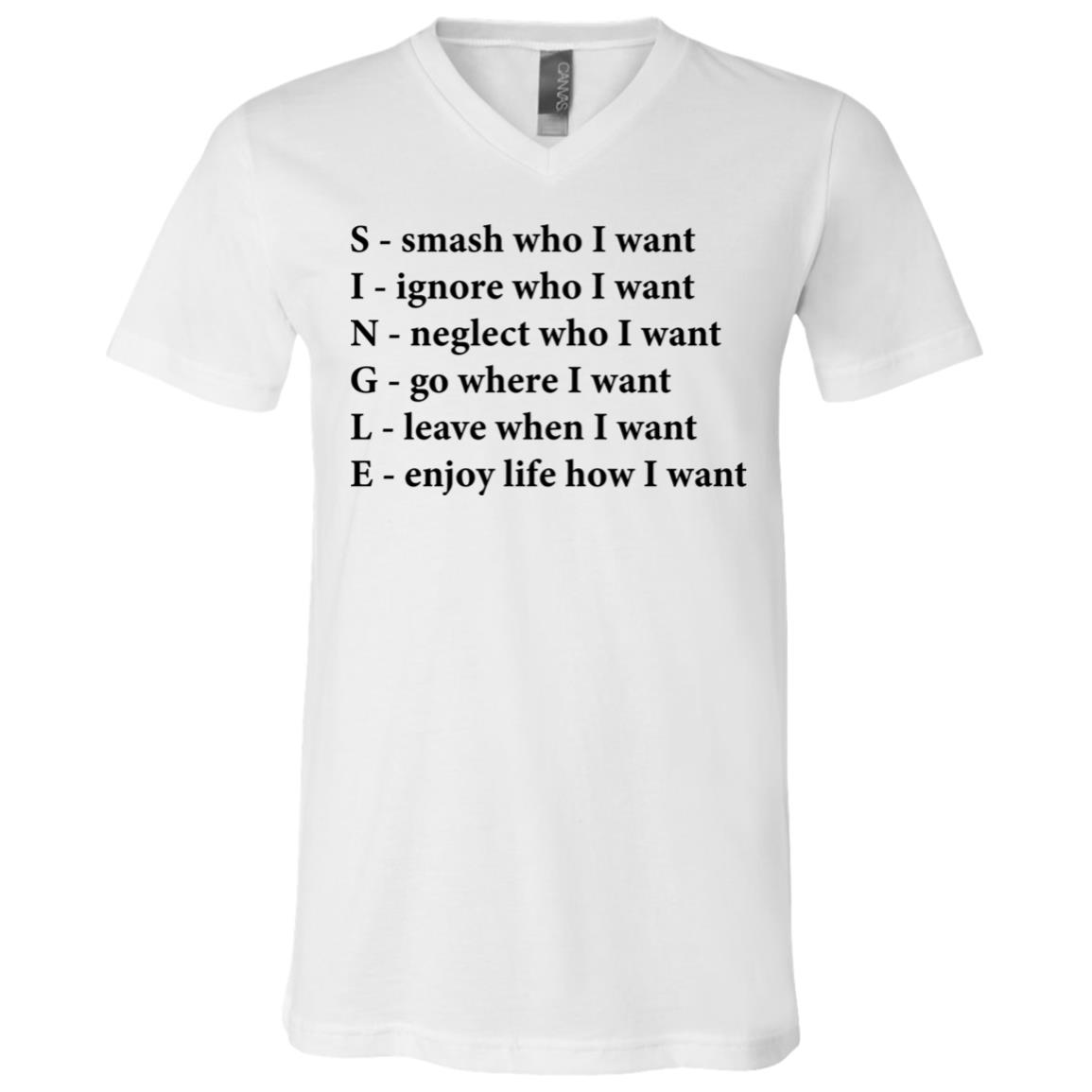 Single Funny Crossword Letters T-Shirt - Smash Ignore Neglect Go Leave Enjoy V-Neck Shirt, White, V-Neck T-Shirt