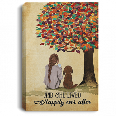 And She Lived with the Dog Happily Ever After Colorful Tree Framed Canvas - Unframed Poster