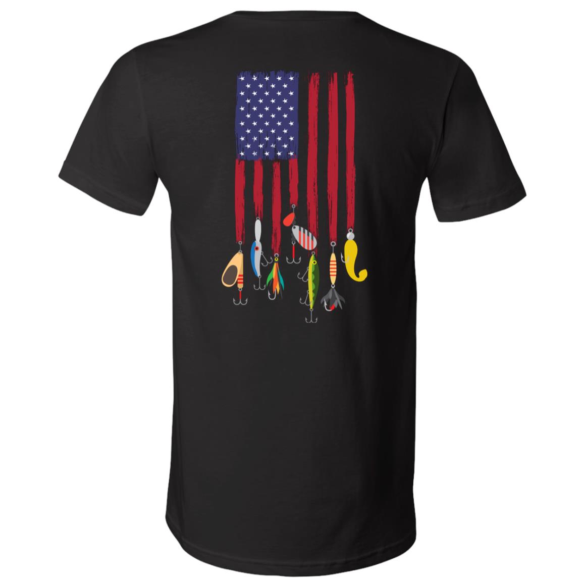 American Flag Fishing Print on Back T-Shirt - V-Neck Tee, Black, V-Neck T-Shirt American Flag Fishing Print on Back T-Shirt - V-Neck Tee, Black, V-Neck T-Shirt