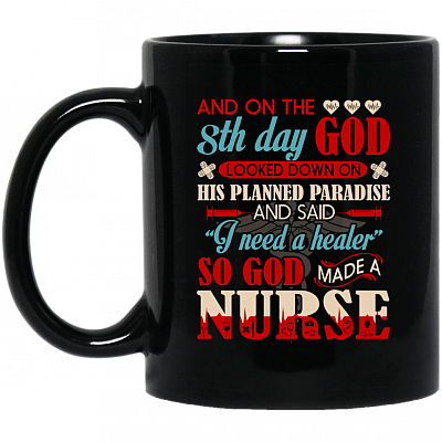 And On 8th The Day - God Looked Down On His Planned Paradise And Said I Need A Healer Ceramic Coffee Mug, Black, 11 oz. Black Mug