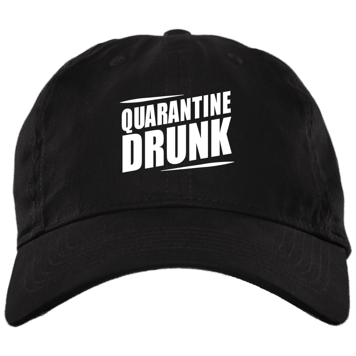 Quarantine Drunk Twill Cap - High-Profile Snapback Hat - Funny Quarantine Trucker Hat, Black, Brushed Twill Dad Cap