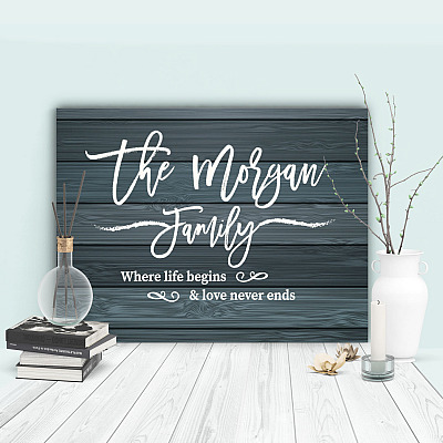 Alternative view of Personalized Family Name Where Life Begins and Love Never Ends Framed Canvas - Unframed Poster - Home Decor