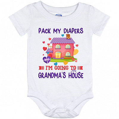Pack My Diapers I'm Going To Grandma's House Cute Baby Onesie - Baby Infant Bodysuit, White, IO12M Baby Onesie 12 Month