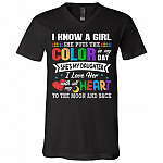 I Know A Girl She Puts The Color In My Day She's My Daughter T-Shirt - V-Neck, Black, V-Neck T-Shirt