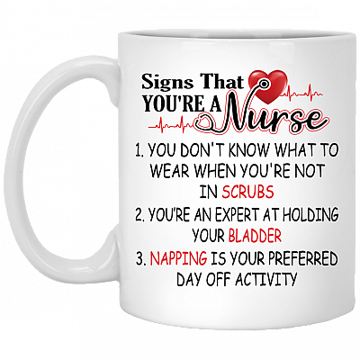 Signs That You're A Nurse Scrubs Napping Ceramic Coffee Mug - Nurse Appreciation Gifts Mug