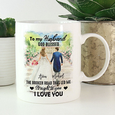 Alternative view of Personalized to My Husband God Blessed the Broken Road That Led Me Straight to You Coffee Mug-Beer Stein-Water Bottle