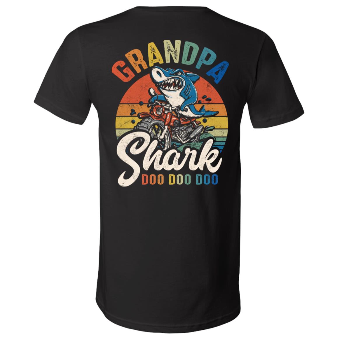 Grandpa Shark Doo Doo Doo Vintage Retro Motor Print On Back T-Shirt - V-Neck Shirt, Black, V-Neck T-Shirt Grandpa Shark Doo Doo Doo Vintage Retro Motor Print On Back T-Shirt - V-Neck Shirt, Black, V-Neck T-Shirt