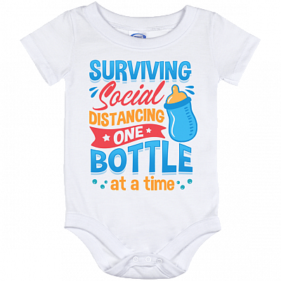 Surviving Distancing One Bottle At A Time Funny Quarantine Baby Onesie - Baby Infant Bodysuit