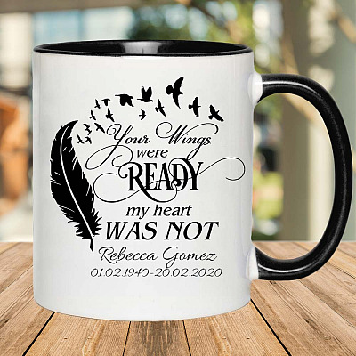 Alternative view of Personalized Your Wings Were Ready My Heart Was Not Accent Mug - Memorial Grieving Coffee Mug