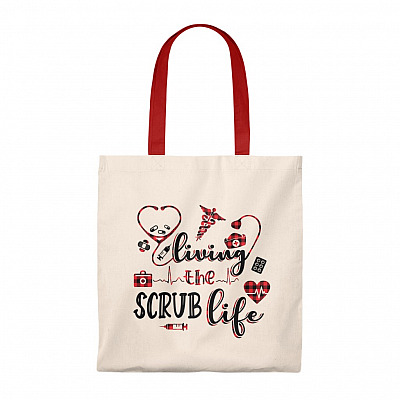 Living the Scrub Life Canvas Tote Bag - Nurse Shoulder Bag - Reusable Grocery Shopping Bag