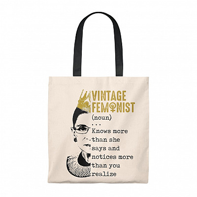 Vintage Feminist Knows More Than She Says and Notices More Than You Realize RBG Canvas Tote Bag - Shoulder Bag