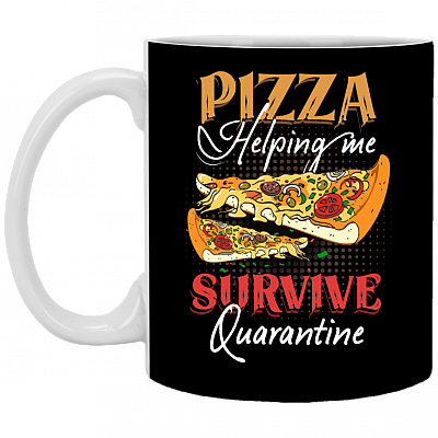 Pizza Helping Me Sur-Vive Quarantine Funny Ceramic Coffee Mug - Beer Stein - Water Bottle - Color Changing Mug