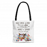 Once Upon A Time There Was A Girl Loved Book and Sewing White All Over Print Tote Bag - Shoulder Bag