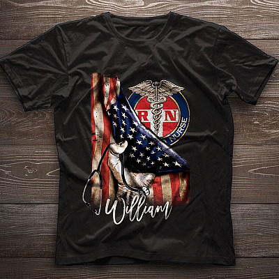 Alternative view of Personalized Name RN Registered Nurse American Flag T-Shirt - V-Neck Tee