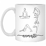 Yoga Poses Single Line Drawing Namaste Ceramic Coffee Mug - Beer Stein - Water Bottle - Color Changing Mug, White, 11 oz. White Mug