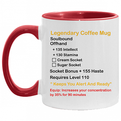 MMO Mug - Gaming Mug - Level 110 Legendary Accent Mug, White/Red, 11 oz. Accent Mug