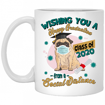Wishing You A Happy Graduation From A Social Distance Ceramic Coffee Mug - Beer Stein - Water Bottle - Color Changing Mug, White, 11 oz. White Mug
