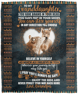 Grandpa to My Granddaughter You Have Brains in Your Head Feet in Your Shoes Fleece Blanket - Premium Sherpa Blanket, White, Cozy Plush Fleece Blanket - 50x60