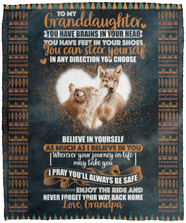 Grandpa to My Granddaughter You Have Brains in Your Head Feet in Your Shoes Fleece Blanket - Premium Sherpa Blanket, White, Cozy Plush Fleece Blanket - 50x60