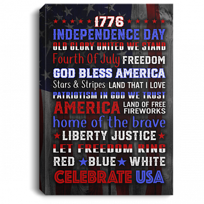 America Fourth of July Gallery Wrapped Framed Canvas Prints - Unframed Poster - Home Decor Wall Art, White, 0.75'' Framed Canvas