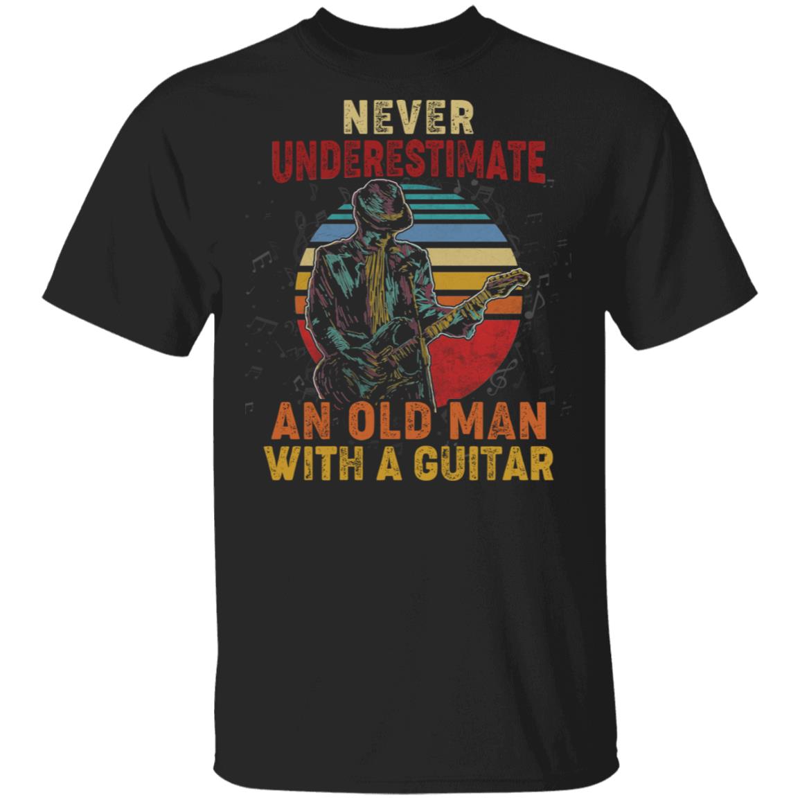 Never Underestimate an Old Man with a Guitar Vintage Retro T-Shirt, Black, Unisex T-Shirt