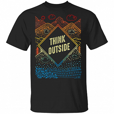 Think Outside Lake Mountain Camping T-Shirt - Aesthetic Nature Outdoors Shirt, Black, Unisex T-Shirt