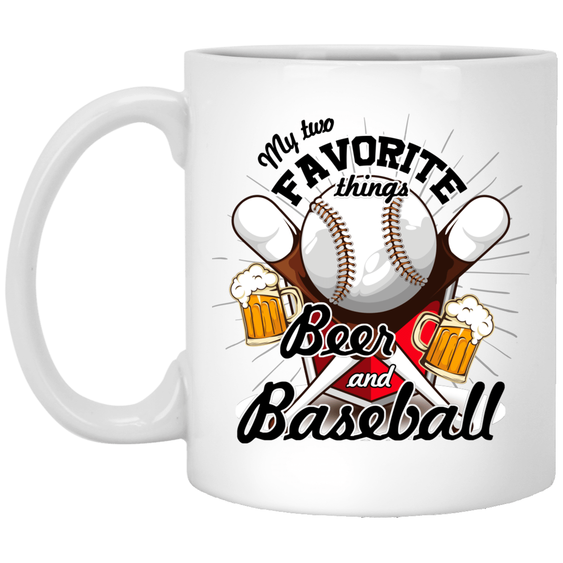 My Favorite 2 Things Are Beer And Baseball Ceramic Coffee Mug - Water Bottle - Color Changing Mug, White, 11 oz. White Mug