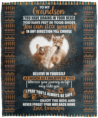 Grandpa to My Grandson You Have Brains in Your Head Feet in Your Shoes Fleece Blanket - Premium Sherpa Blanket, White, Cozy Plush Fleece Blanket - 50x60