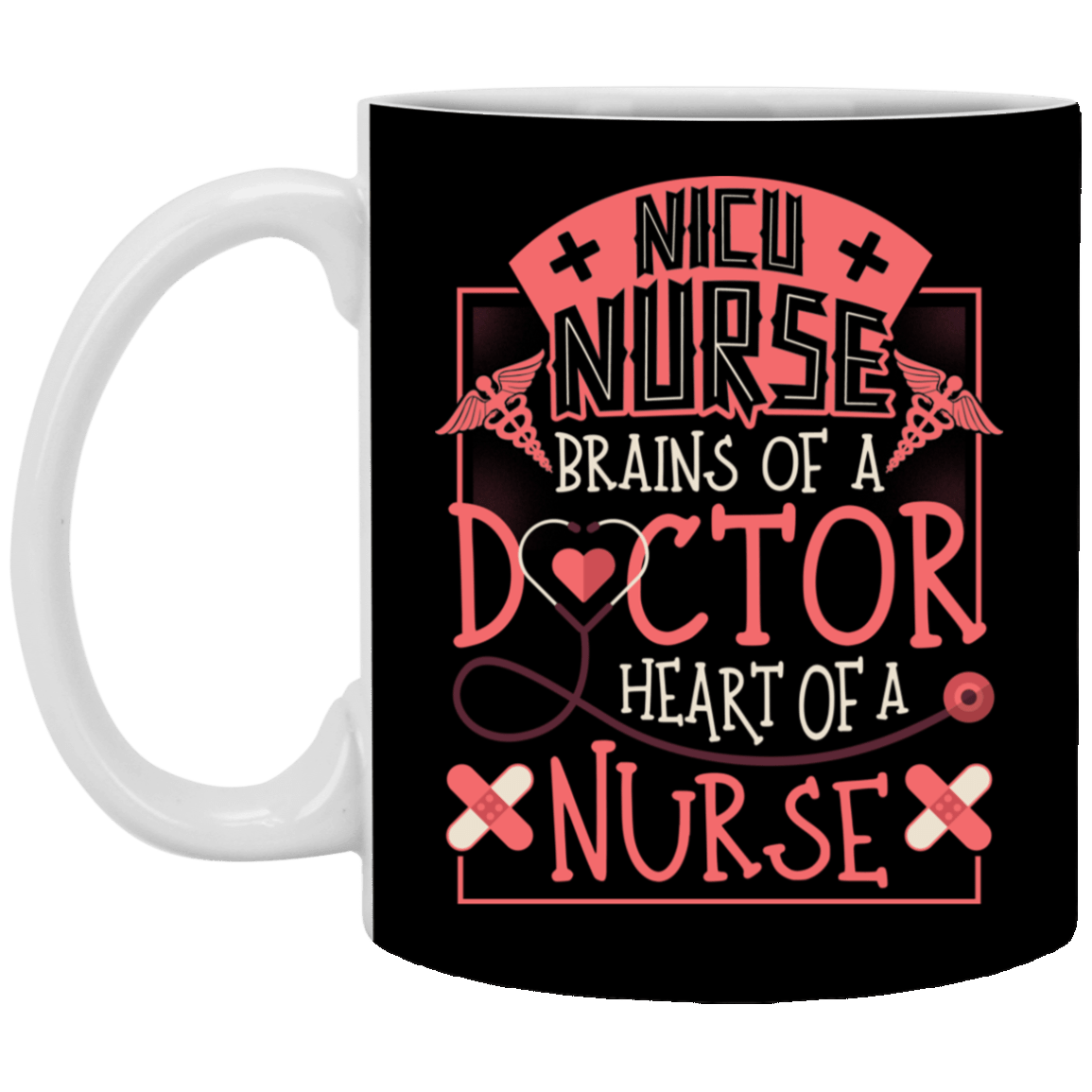 NICU Nurse Brain of of Doctor Ceramic Coffee Mug - Beer Stein - Water Bottle - Color Changing Mug, Black, 11 oz. White Mug