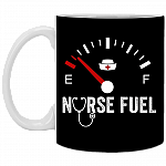Nurse Fuel Ceramic Coffee Mug - Water Bottle - Color Changing Mug - Gift For Nurse, Black, 11 oz. White Mug