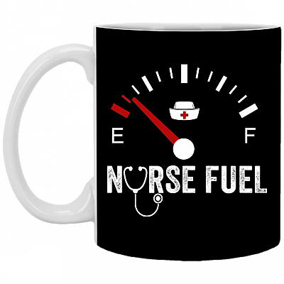Nurse Fuel Ceramic Coffee Mug - Water Bottle - Color Changing Mug - Gift For Nurse, Black, 11 oz. White Mug