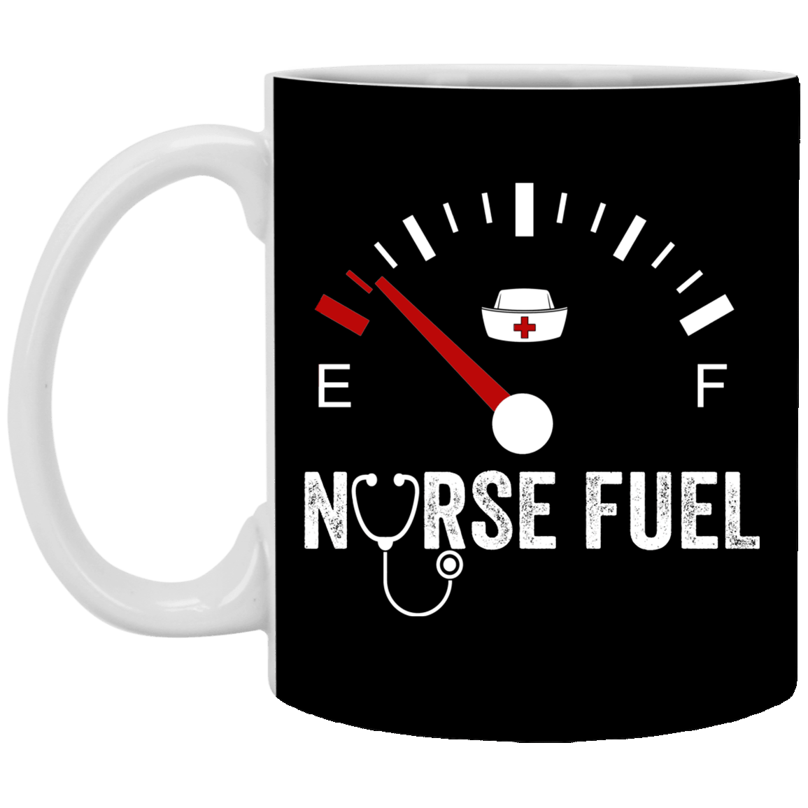 Nurse Fuel Ceramic Coffee Mug - Water Bottle - Color Changing Mug - Gift For Nurse, Black, 11 oz. White Mug