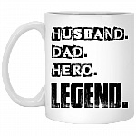 Husband Dad Hero Legend Retro Vintage Ceramic Coffee Mug - Water Bottle - Father's Day Gift, White, 11 oz. White Mug