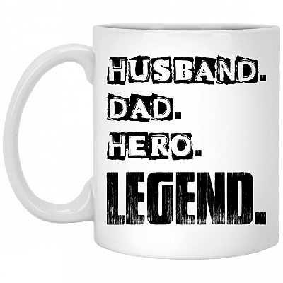 Husband Dad Hero Legend Retro Vintage Ceramic Coffee Mug - Water Bottle - Father's Day Gift, White, 11 oz. White Mug