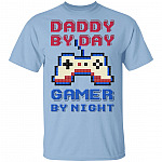 Daddy by Day Gamer by Night Funny Father 8-Bit Vintage Bright T-Shirt, Light Blue, Unisex T-Shirt