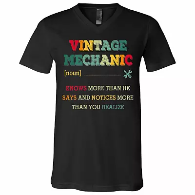 Vintage Mechanic Knows More Than He Says And Notices T-Shirt - V-Neck Tee, Black, V-Neck T-Shirt