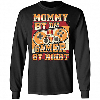 Mommy By Day Gamer By Night Hoodie Sweatshirt - Happy Mother's Day Funny Game Lover T-Shirt, Black, Long Sleeve