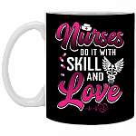 Nurses Do It with Skill and Love - Year of the Nurse 2020 Gifts Ceramic Coffee Mug - Beer Stein - Water Bottle, Black, 11 oz. White Mug