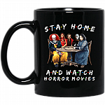 Stay Home And Watch Horror Movies Ceramic Coffee Mug - Beer Stein - Water Bottle - Color Changing Mug, Black, 11 oz. Black Mug