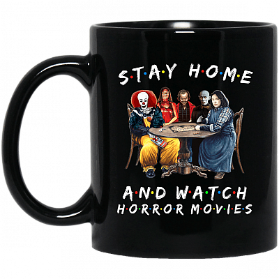 Stay Home And Watch Horror Movies Ceramic Coffee Mug - Beer Stein - Water Bottle - Color Changing Mug, Black, 11 oz. Black Mug