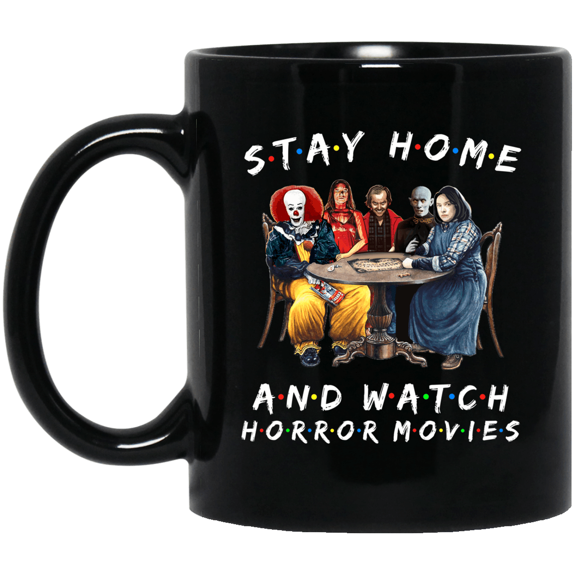 Stay Home And Watch Horror Movies Ceramic Coffee Mug - Beer Stein - Water Bottle - Color Changing Mug, Black, 11 oz. Black Mug