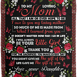 Daughter to My Loving Mom All That I Am or Ever Hope to Be - Butterfly Fleece Blanket - Premium Sherpa Blanket, Black, Cozy Plush Fleece Blanket - 50x60