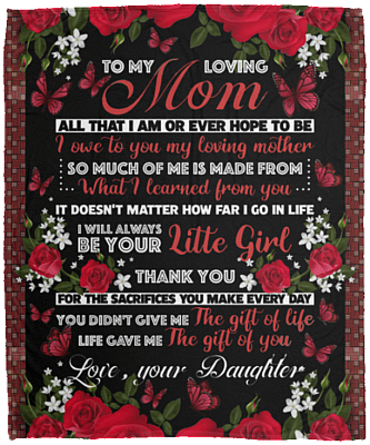 Daughter to My Loving Mom All That I Am or Ever Hope to Be - Butterfly Fleece Blanket - Premium Sherpa Blanket, Black, Cozy Plush Fleece Blanket - 50x60