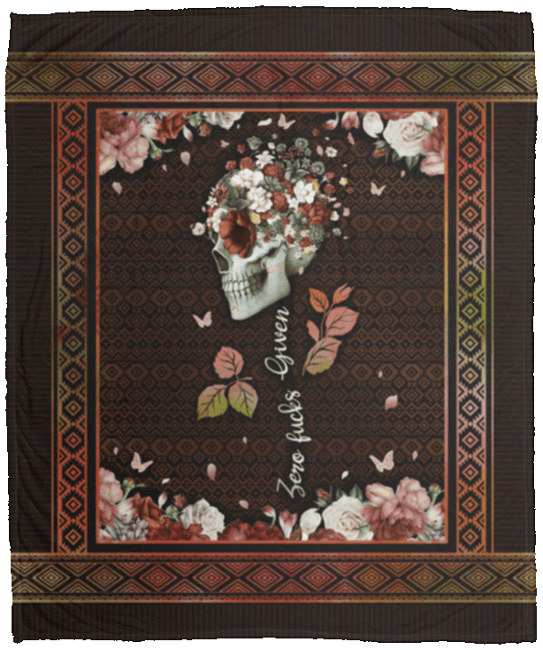 Skull Zero Fuck Given Vintage Fleece Blanket - Premium Sherpa Blanket - Woven Blanket, White, Cozy Plush Fleece Blanket - 50x60