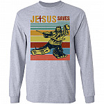 Jesus Saves Hockey Funny Hockey Lovers Gift Hoodie - Sweatshirt - Long Sleeve Shirt, Sport Grey, Long Sleeve